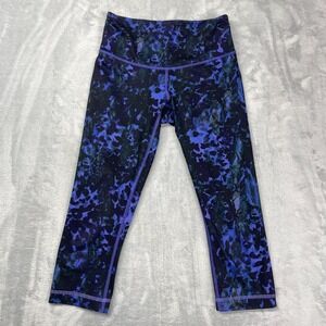 Lululemon Wunder Under Crop Leggings Womens 2 (23x24) Purple Black Iris Flower